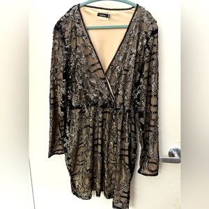 Boohoo Plus Two Tone Wrap Sequin Dress